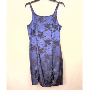 Jodi Michaels blue dark floral satin brocade dress Size M Whimsigoth Y2K Vamp